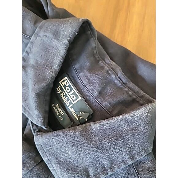 Vintage Polo Ralph Lauren Linen Regent Classic Fit Navy Shirt XL - Picture 8 of 9